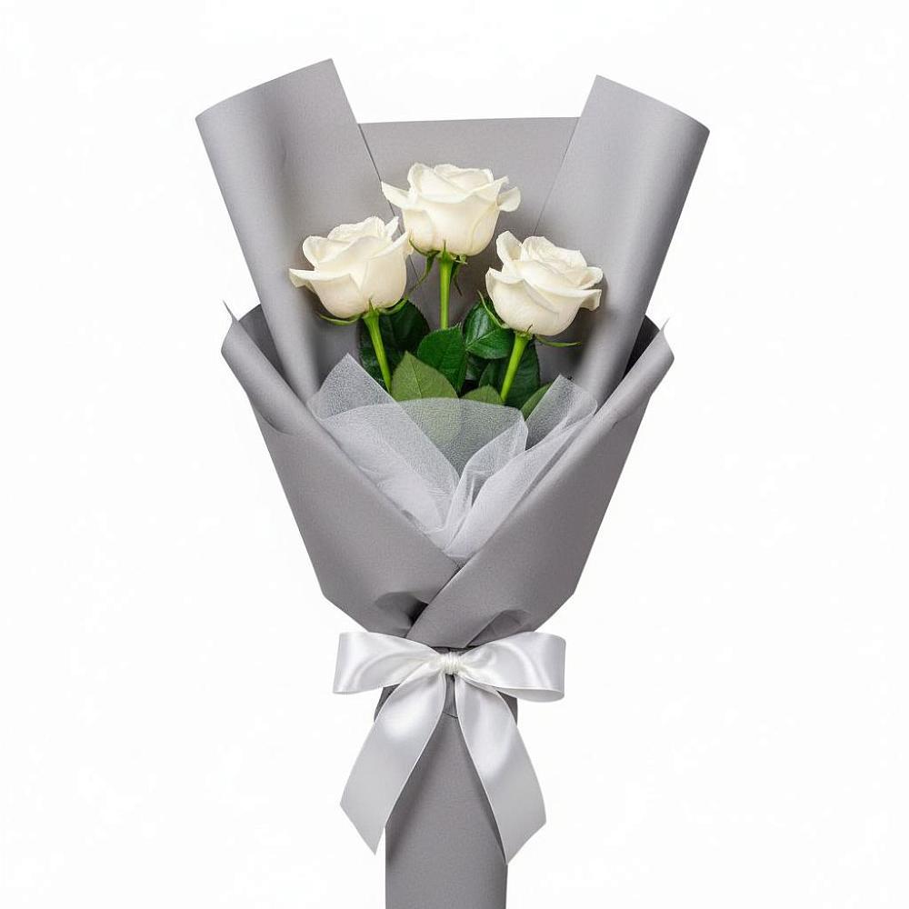 Букет 3 белые розы в Лахденпохье